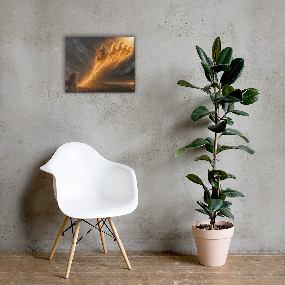 Elijah and Elisha 2 Kings 2:11 Christian wall art displayed in bright neutral interior