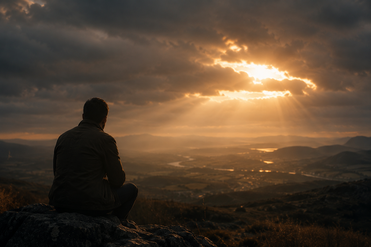 Christian man looking toward a sunrise while reflecting on salvation, doubt and assurance in Jesus Christ.