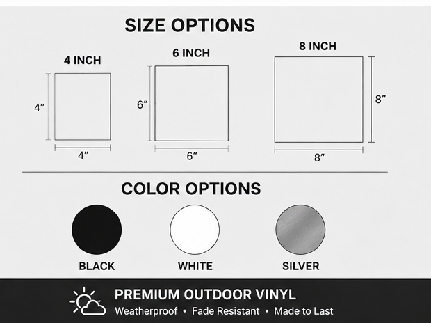 Faith Over Fear vinyl decal size options in 4, 6 and 8 inches with black white and silver colours