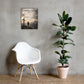 Joshua 1:9 Scripture canvas wall art with cross and mountain artwork in modern home interior