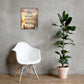 Matthew 11:28 Scripture wall art displayed beside white chair and green plant