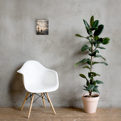 Be Strong and Courageous Joshua 1:9 Bible verse canvas displayed with white chair and plant
