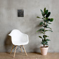 Kneeling knight Matthew 11:28 Christian canvas displayed small above white chair and plant