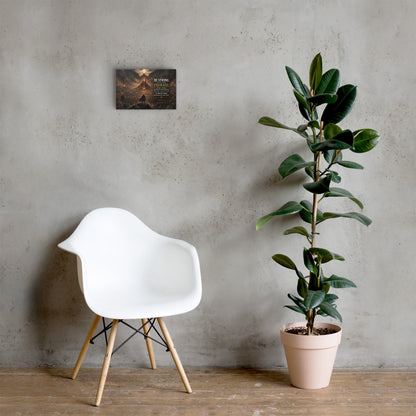 Joshua 1:9 Christian warrior canvas wall art displayed beside white chair and green plant