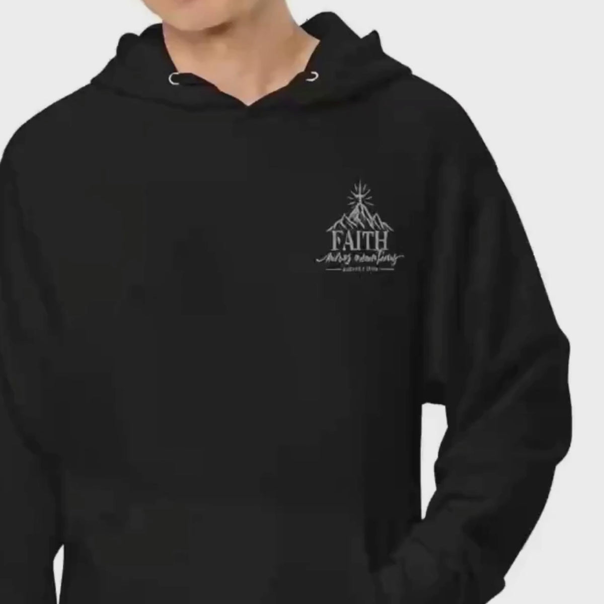 Faith Moves Mountains — Matthew 17:20 Premium Embroidered Christian Hoodie — Premium Embroidered Christian Hoodie