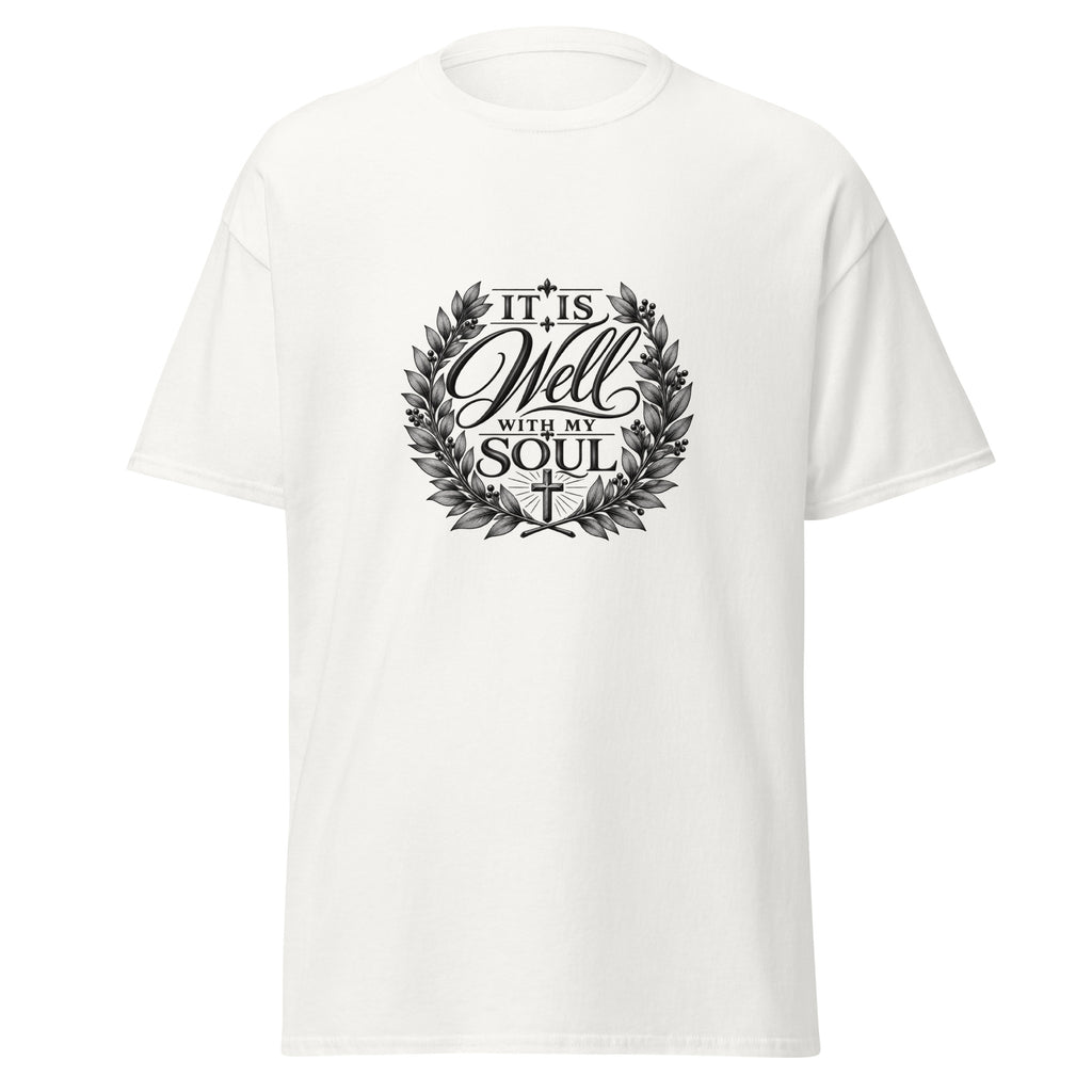 It Is Well With My Soul Christian t-shirt Psalm 46:10 botanical cross design