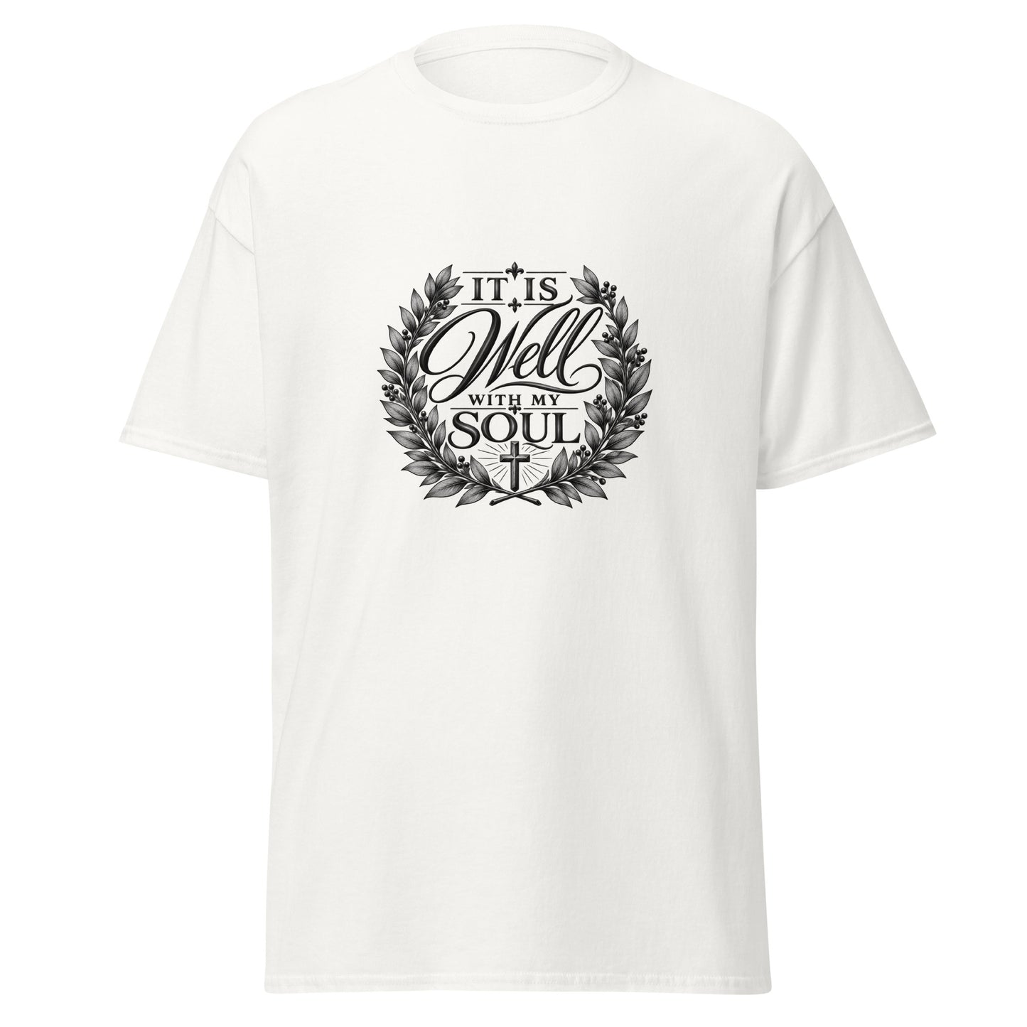 It Is Well With My Soul Christian t-shirt Psalm 46:10 botanical cross design