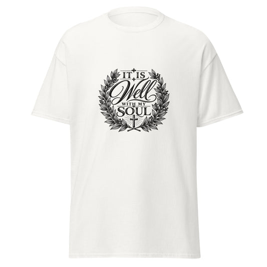 It Is Well With My Soul Christian t-shirt Psalm 46:10 botanical cross design