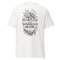 Fearfully and Wonderfully Made Psalm 139:14 Christian t-shirt with floral and cross design