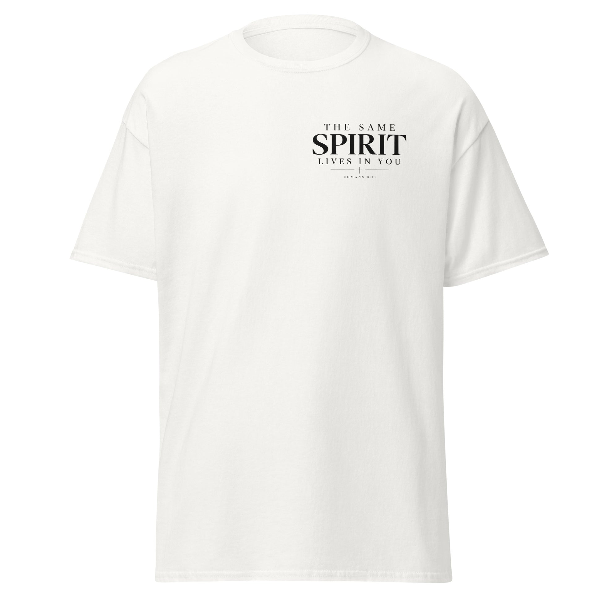 Romans 8:11 Christian t-shirt featuring The Same Spirit Lives In You design