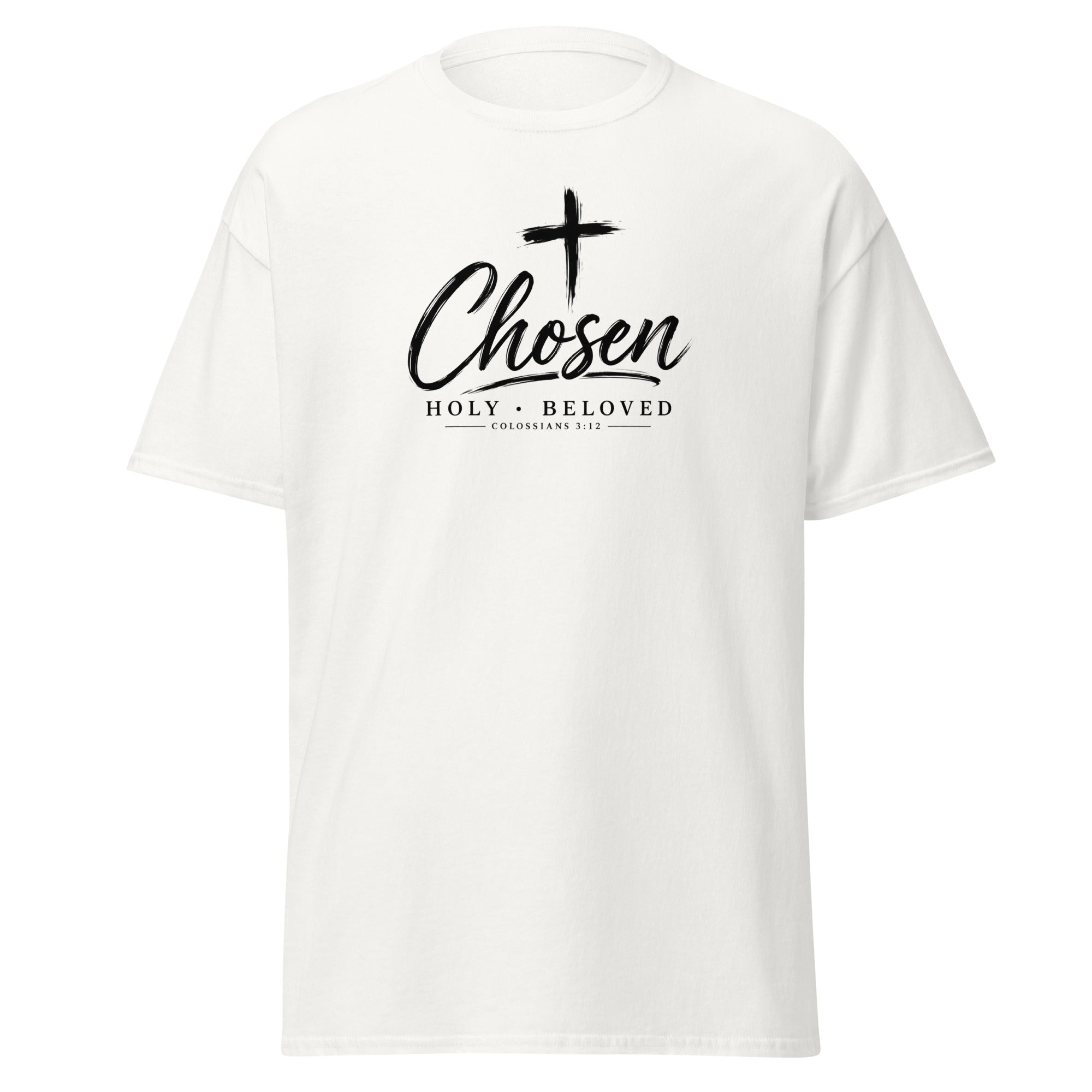 Chosen Colossians 3:12 Christian t-shirt with minimalist cross design