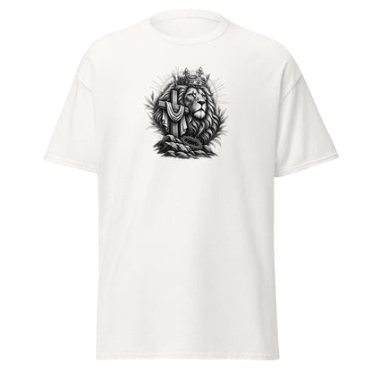 Lion of Judah Christian t-shirt with crowned lion, cross and crown of thorns artwork
