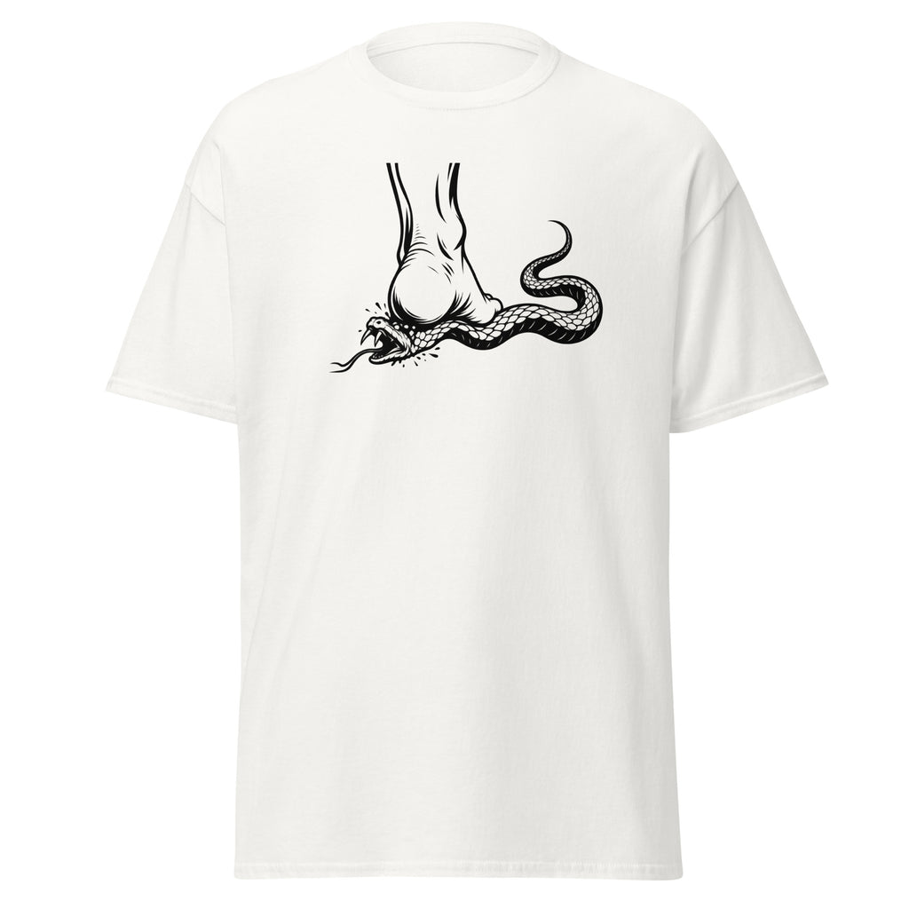 Crush the Serpent Genesis 3:15 Christian t-shirt with heel crushing serpent artwork