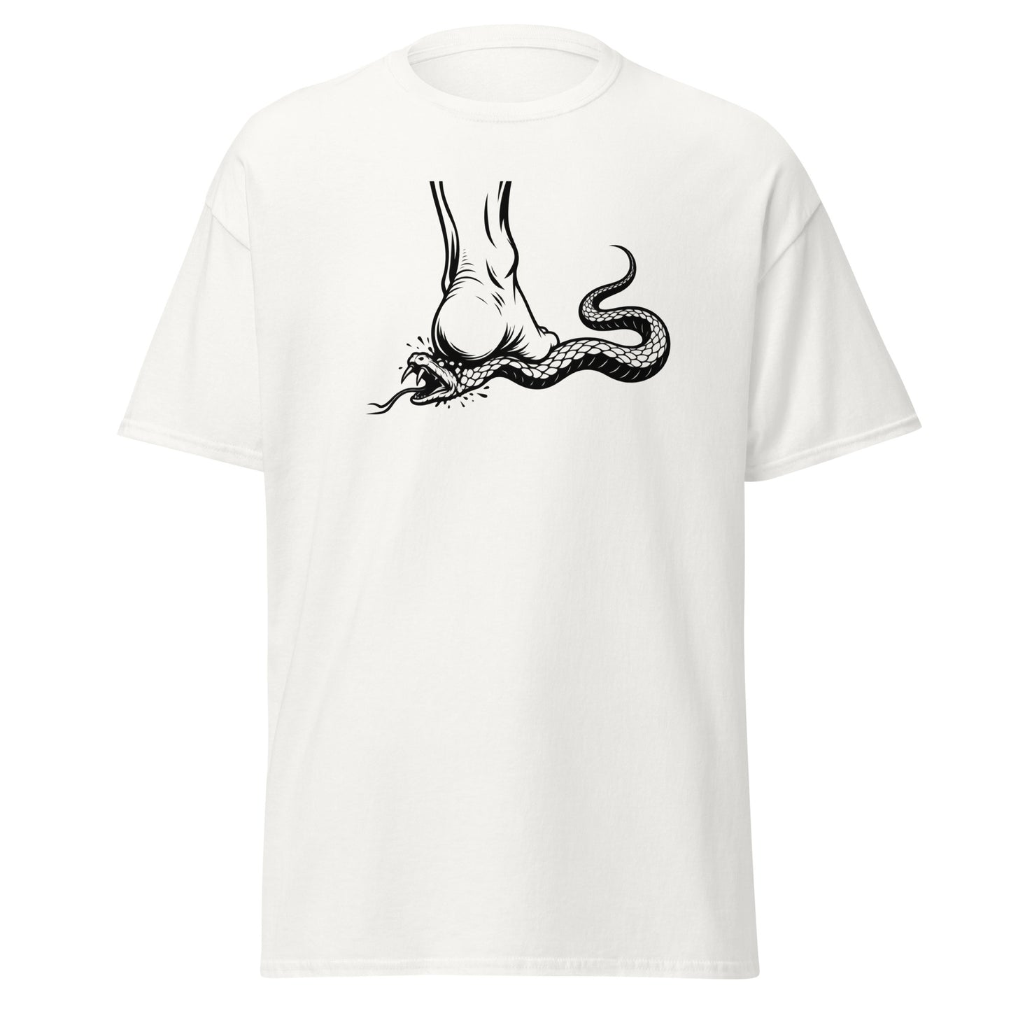 Crush the Serpent Genesis 3:15 Christian t-shirt with heel crushing serpent artwork