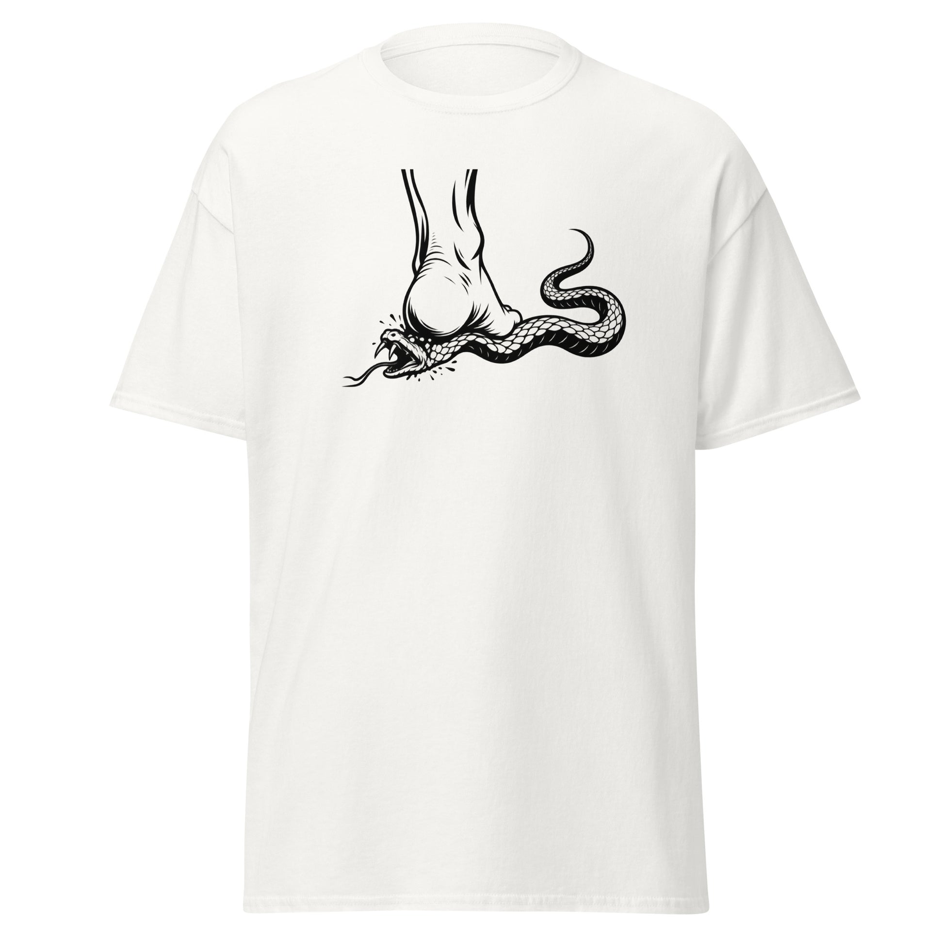 Crush the Serpent Genesis 3:15 Christian t-shirt with heel crushing serpent artwork