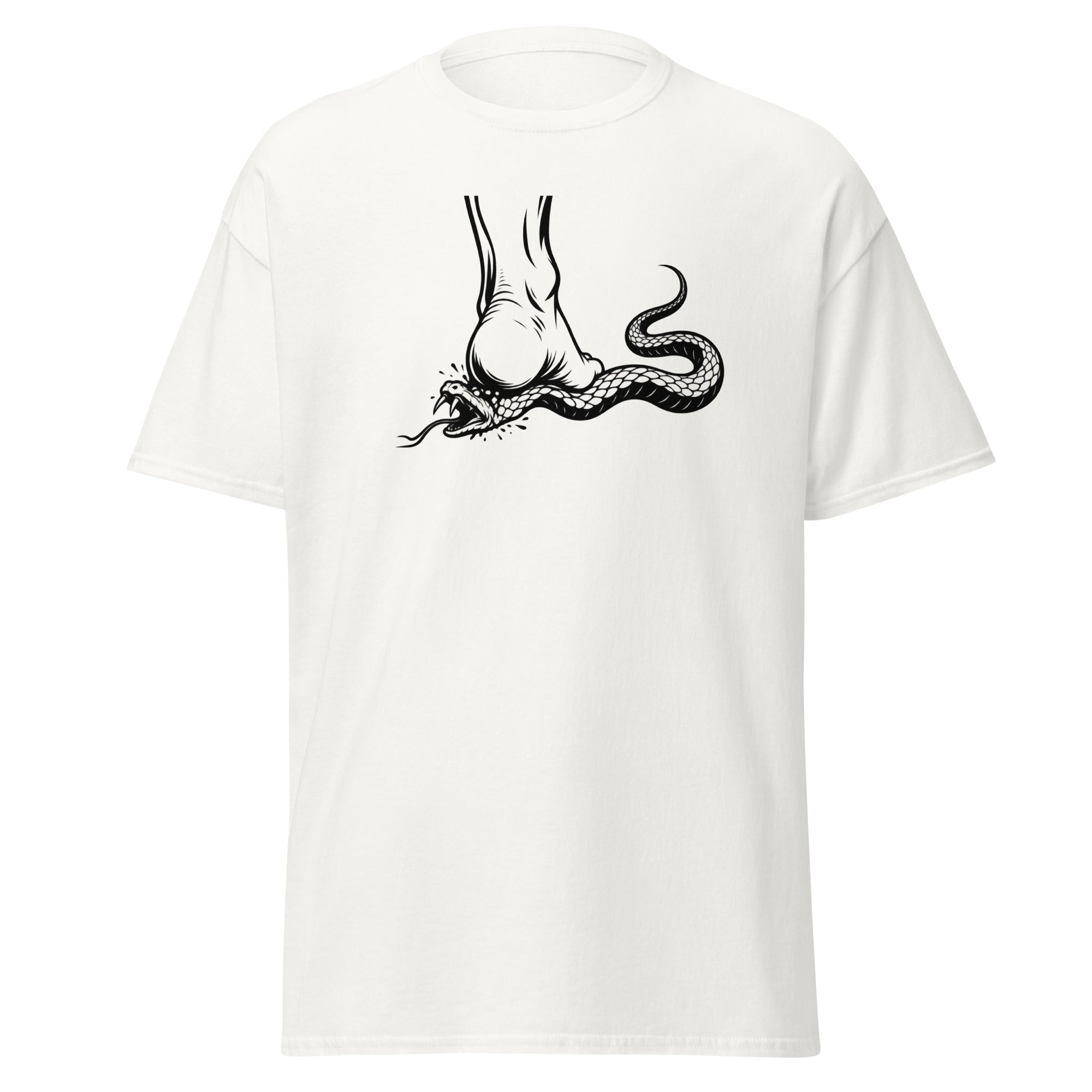 Crush the Serpent Genesis 3:15 Christian t-shirt with heel crushing serpent artwork