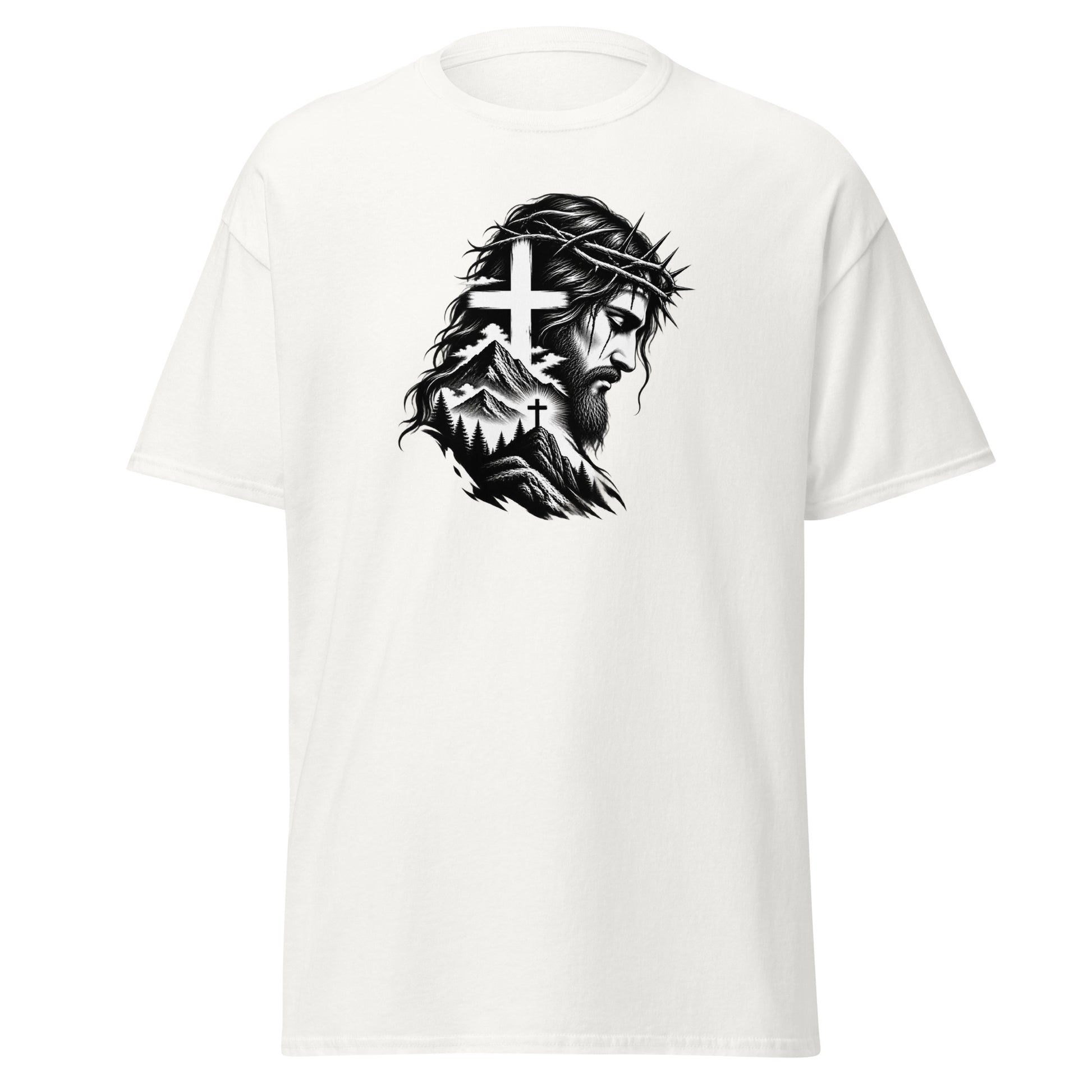 Jesus Cross Mountain Christian t-shirt with crown of thorns and mountain artwork