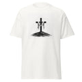 The Empty Cross Christian t-shirt featuring wooden cross with draped cloth minimalist artwork