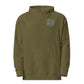 Military green Christian hoodie with minimalist Iron Sharpens Iron embroidery