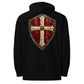 Stand Firm men’s Christian hoodie with large weathered shield and cross back print