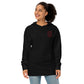 Woman wearing black Strength and Dignity Proverbs 31:25 Christian embroidered hoodie