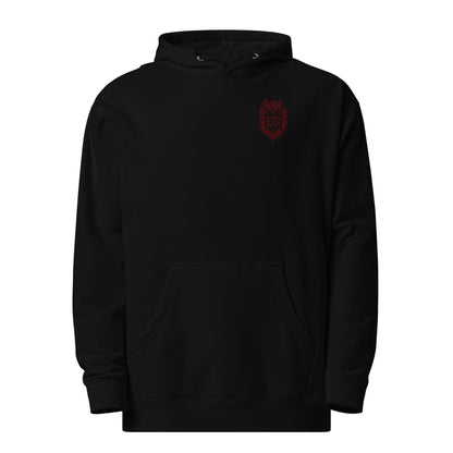Black Strength and Dignity Proverbs 31:25 women's Christian embroidered hoodie with maroon left-chest design