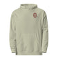 Sage women's Christian hoodie featuring Strength and Dignity Proverbs 31:25 maroon embroidery