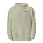 Dusty Sage women's Christian hoodie featuring He First Loved Us 1 John 4:19 maroon embroidery