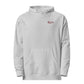 Heather Grey He First Loved Us women's Christian hoodie with cross and olive branch embroidery
