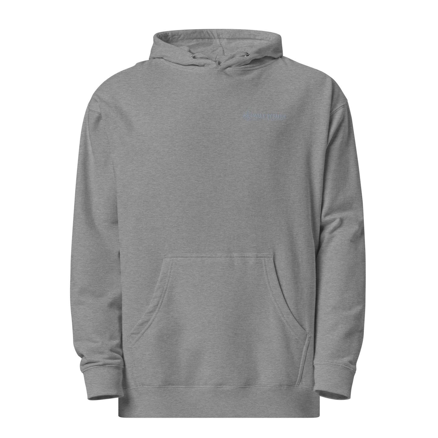 Gunmetal grey 2 Corinthians 5:7 hoodie with subtle left chest embroidery