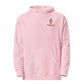 Light Pink women's Christian hoodie with maroon Walk by Faith botanical cross