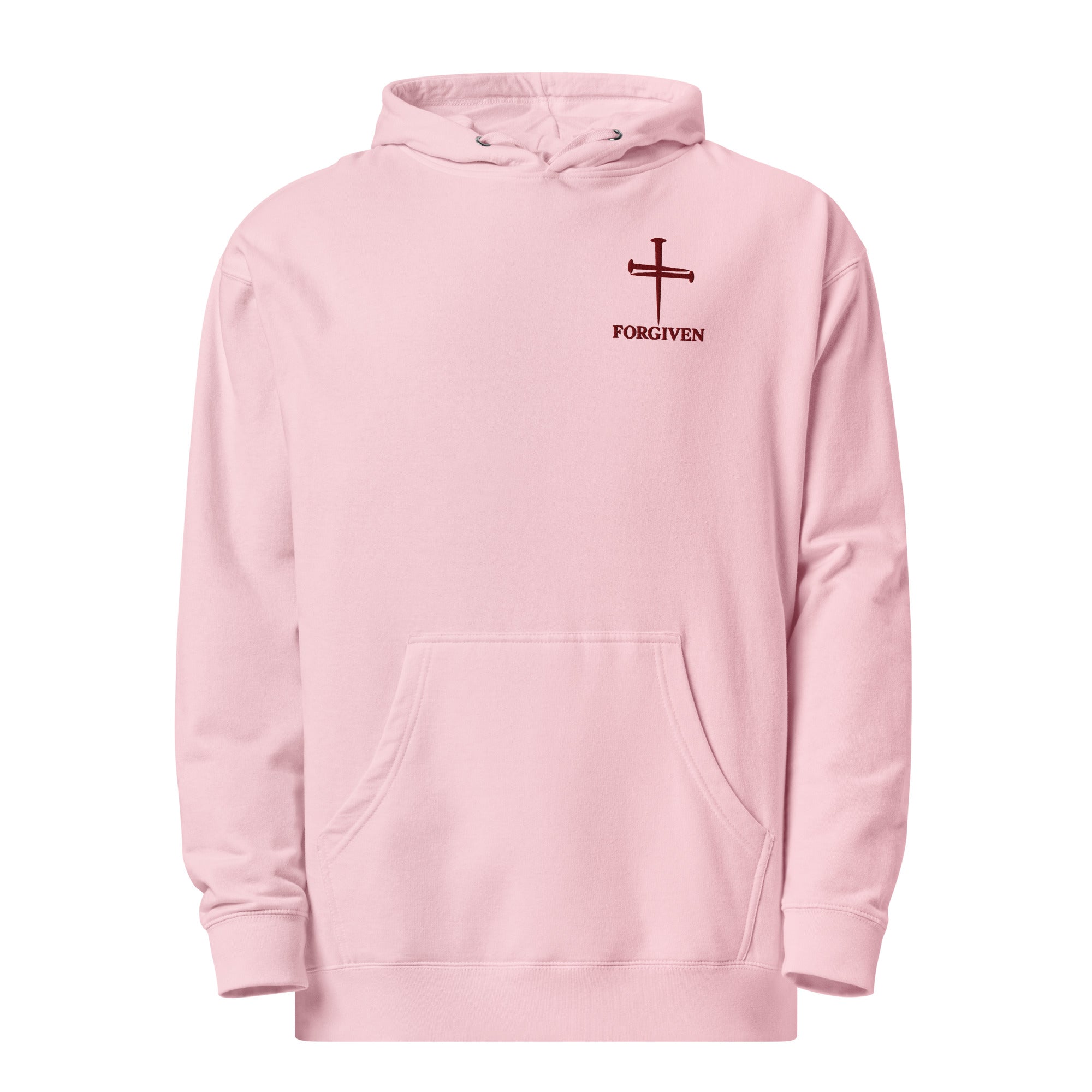 Light Pink Forgiven Christian women's embroidered hoodie